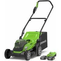 Greenworks 48V 36cm Lawnmower with Two 24v 2Ah Batteries and Charger, Green