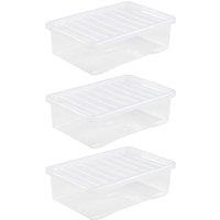 Wham Crystal Clear Under Bed Storage Box with Lid 32L - Set of 3, Clear