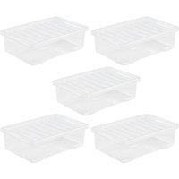 Wham Crystal Clear Under Bed Storage Box with Lid 32L - Set of 5, Clear