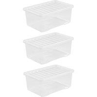 Wham Crystal Clear Storage Box with Lid 45L - Set of 3, Clear