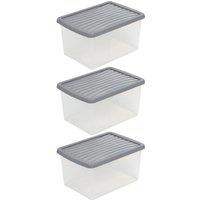 Wham Grey Storage Box & Lid 16L - Set of 3, Grey