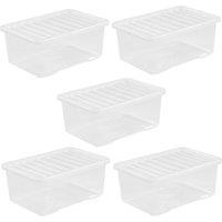 Wham Crystal Clear Storage Box with Lid 45L - Set of 5, Clear