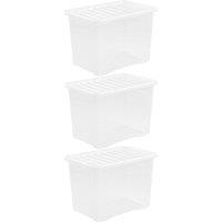 Wham Crystal Clear Storage Box with Lid 80L - Set of 3, Clear