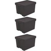 Wham Bam Black Heavy Duty Recycled Box w/ Lid 45L - Set of 3, Black