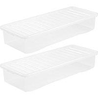 Wham Crystal Clear Long Storage Box with Lid 55L - Set of 2, Clear