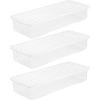 Wham Crystal Clear Long Storage Box with Lid 55L - Set of 3, Clear
