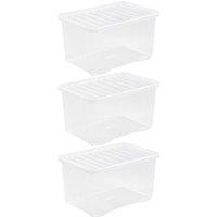 Wham Crystal Clear Storage Box with Lid 60L - Set of 3, Clear