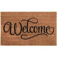 Premier Housewares Natrual and Black Coir Doormat - Welcome, Brown