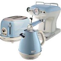 Ariete ARPK6 Vintage 2-Slice Toaster, 1.7L Jug Kettle, and Espresso Coffee Maker - Blue, Blue