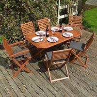 Rowlinson Plumley 6 Seater Hardwood Dining Set with Grey Cushions, Brown
