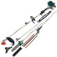 Draper 4-in-1 Petrol Garden Tool - Grass Trimmer/Brush Cutter, Pruner/Saw, Hedge Trimmer and Extension Pole (32.5cc), Green