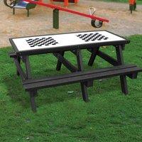 NBB Recycled Furniture NBB Double Chess Activity Top Recycled Plastic Table with Benches - Black, Black