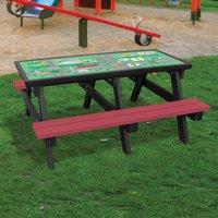 NBB Recycled Furniture NBB Green Cross Code Activity Top Recycled Plastic Table with Benches - Cranberry Red, Red