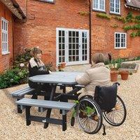 NBB Recycled Furniture NBB Recycled Plastic Octagonal Picnic Table with one Wheelchair Space - Grey, Grey