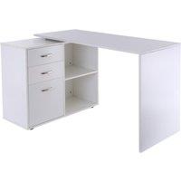 Zennor Compact L-Shaped Rotating Computer Desk with Drawers, Shelf & File Cabinet - White, White