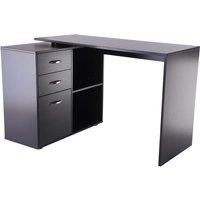 Zennor Compact L-Shaped Rotating Computer Desk with Drawers, Shelf & File Cabinet - White/Black, Black