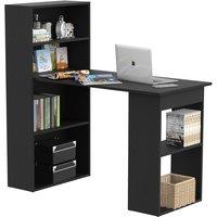 Zennor 120cm Modern Computer Desk with Bookshelf & Shelves - Black, Black