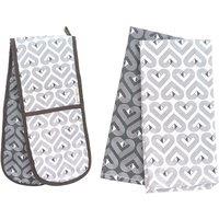 Beau & Elliot VIBE Set of Two Tea Towels and Double Oven Gloves - Slate/Chalk, Black