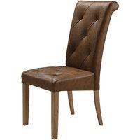 Heartlands Furniture Set Of 2 Nicole Solid Rubberwood Chairs With Faux Leather Seats- Brown, Brown