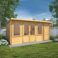 Mercia 5.1m x 3m Pent Log Cabin with Side Shed - 19mm, Brown