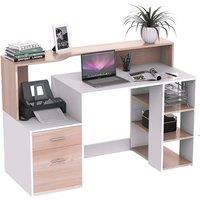Zennor Galena Multi Level Computer Desk with Shelves & Storage - Oak/White, White