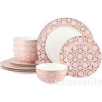 Waterside 12 Piece Tallulah Pink & Gold Dinner Set, Multi