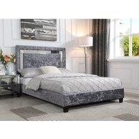 Augustina Crushed Velvet Double Bed Silver with Mirror, Grey