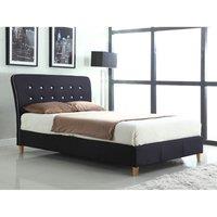 Nina Linen Double Bed Black with White Piping, Black