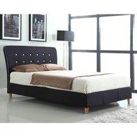 Nina Linen King Size Bed Black with White Piping, Black