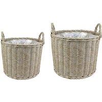 Ivyline Polyrattan Set of Two Lined Natural Planters, Brown