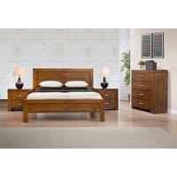 California Double Bed Solid Rubberwood - Rustic Oak, Brown