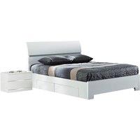 Widney White High Gloss Bed Double with 4 Drawers, White