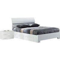 Widney White High Gloss Bed King Size with 4 Drawers, White