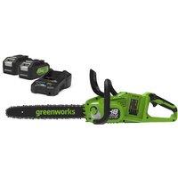 Greenworks 48v Cordless 36cm Brushless Motor Chainsaw with 2 x 24v 4Ah Battery and Charger, Black