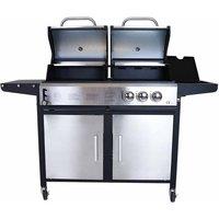 Charles Bentley 2+1 Burner Gas Grill & Charcoal Grill BBQ - Stainless Steel