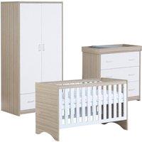 Babymore Veni White Oak Effect Room 3 Piece Set Cot Bed Chest Wardrobe, Brown