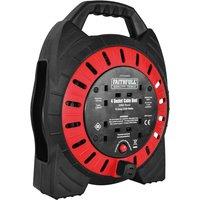 Faithfull Power Plus Enclosed Cable Reel 240V 13A 4-Socket - 20m, Black