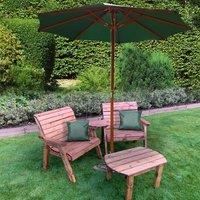 Charles Taylor Grand Twin Angled with Coffee Table and Green Parasol and Cushions, Brown