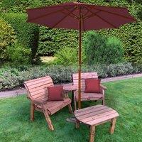 Charles Taylor Grand Twin Angled with Coffee Table and Burgundy Parasol and Cushions, Brown