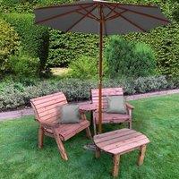 Charles Taylor Grand Twin Angled with Coffee Table and Grey Parasol and Cushions, Brown