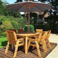 Charles Taylor Six Seater Table Set with Grey Seat Cushions, Parasol and Base