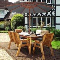 Charles Taylor Six Seater Table Set with Grey Seat/Bench Cushions, Parasol and Base, Brown