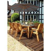 Charles Taylor Eight Seater Rectangular Table Set with Grey Seat/Bench Cushions, Parasol and Base, Brown