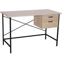 Core Products Loft Home Office 2 Drawer Desk with Oak Effect & Grey Metal Legs, Brown