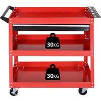 Durhand 3-tier Tool Trolley Cart Roller Cabinet Storage Tool - Red, Red