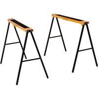 HOMCOM Set Of 2 Folding Sawhorses Steel Frame with Anti-Slip Platform Handle Workbench - Black & Orange, Black