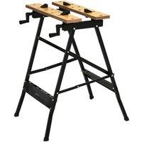 Durhand 4-in-1 Workbench Sawhorse Clamp Table with Rulings Tool Holes - Brown & Black, Black