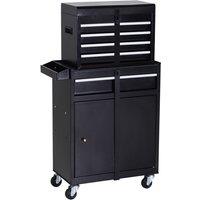 Durhand 2 in 1 Metal Tool Cabinet Storage Box Cabinet with 5 Drawers Pegboard Chest - Black & Brown, Black