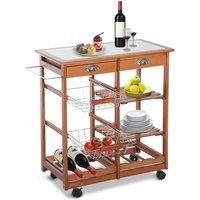 HOMCOM Wooden Kitchen Trolley Cart Drawers, 3 Shelves, Brown