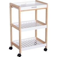 HOMCOM 3-Tier Mobile Bamboo Kitchen Trolley Cart With Rolling Wheels - White, White